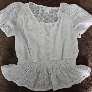 White Eyelet Peplum Blouse
